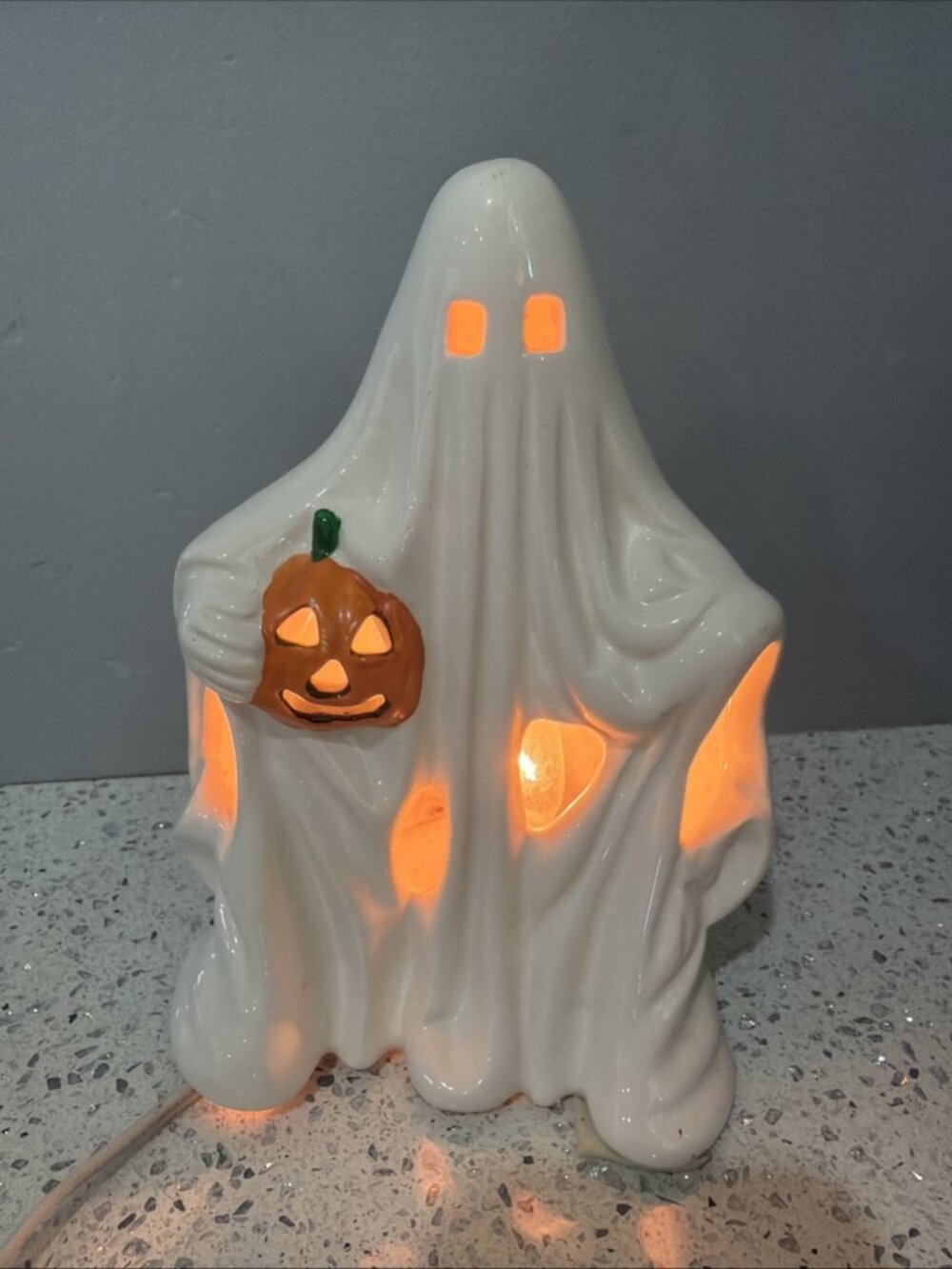 Vintage Halloween Pacific Rim Ceramic Ghost & Jackolantern Light Up
